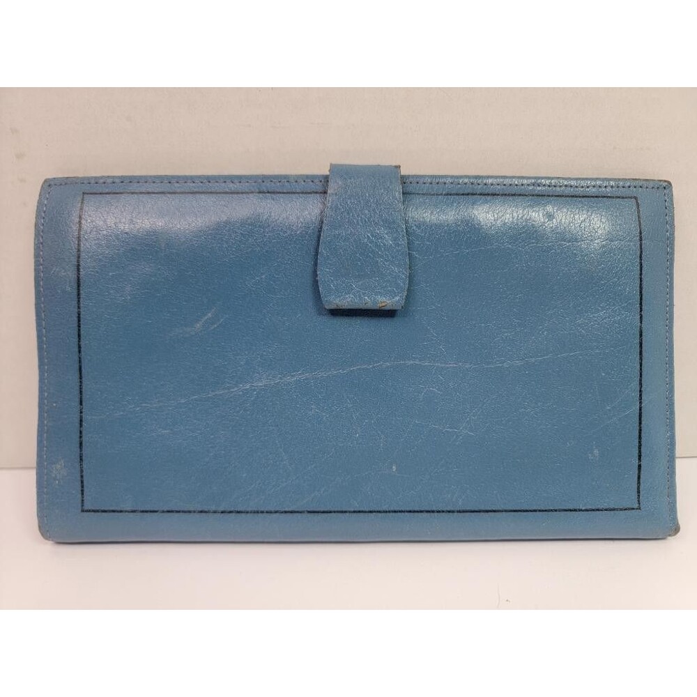 Prince Gardner Vintage Blue Leather Checkbook Wallet Passport Holder Cowhide